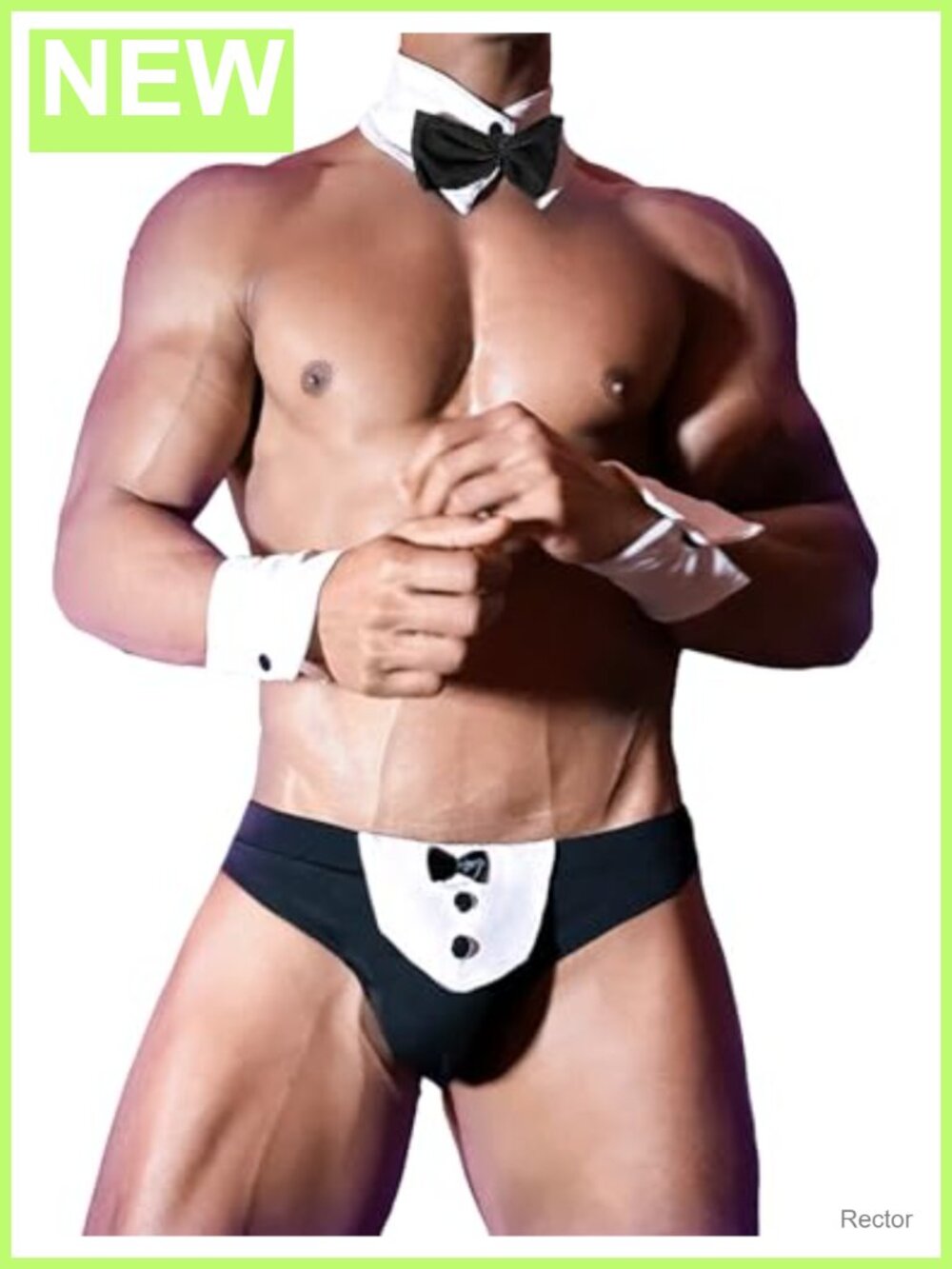 Men's Tuxedo G-String Thong Lingerie Set with Bow Tie and Cuffs